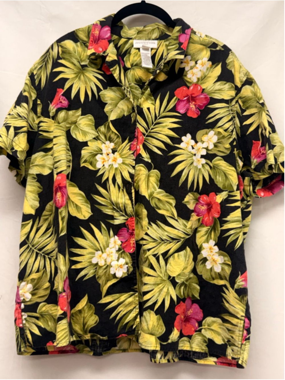 Women's Jones New York Sport Button Down Shirt XL Black Green Floral
